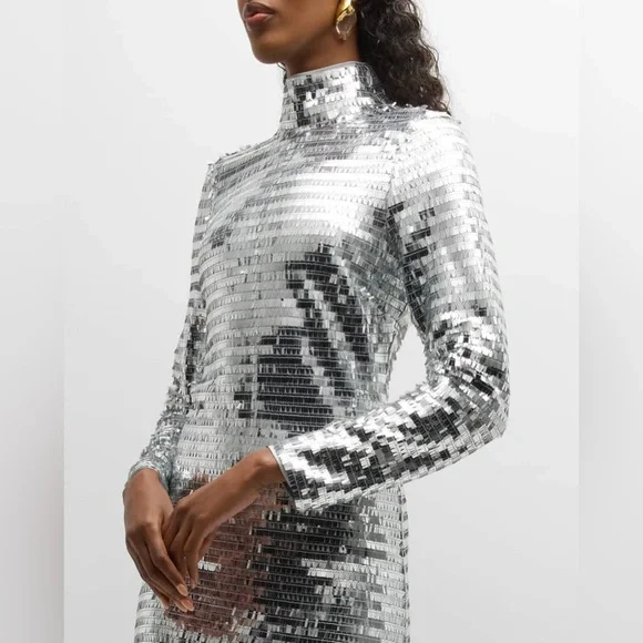 Simon Miller Silver Sequin Sculpty High Collar Maxi Dress Size 12 - Picture 3 of 11